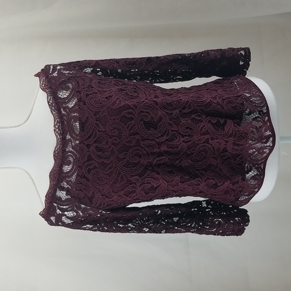 Adrianna Papell Tops - ADRIANNA PAPELL Brown Wide Neckline Off Shoulder Flare Sleeve Lace Shirt Top